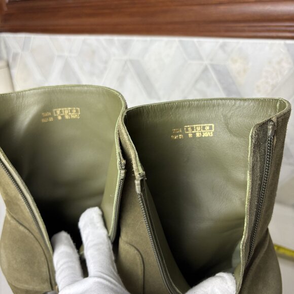 8B Green Suede Leather Block Heel Zip Zipper Almond Toe Ankle Boot Bootie Vida - Picture 9 of 14